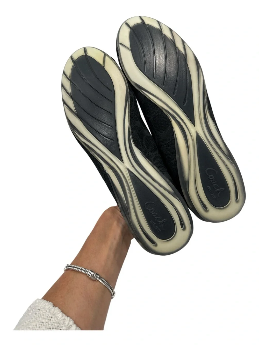 Coach Cecile Black Signature Ballet Flats With Patent Leather Cap Toe Size 9.5
